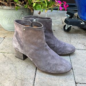Trask Vivian taupe gray leather suede zipper bootie 8 / 7.5
